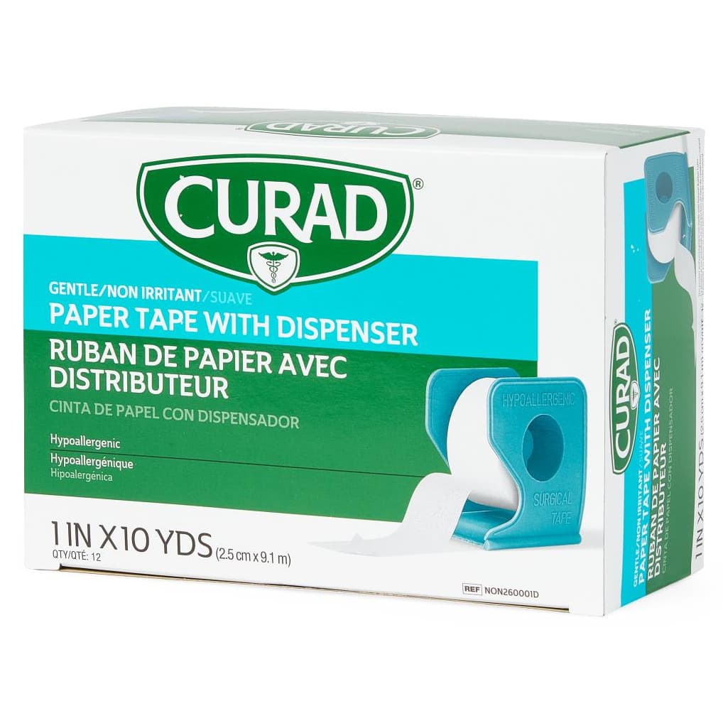 Medline Curad Paper Adhesive Tape, With Dispenser, 1 Inch x 10 Yard - Case of 144 - Image 1