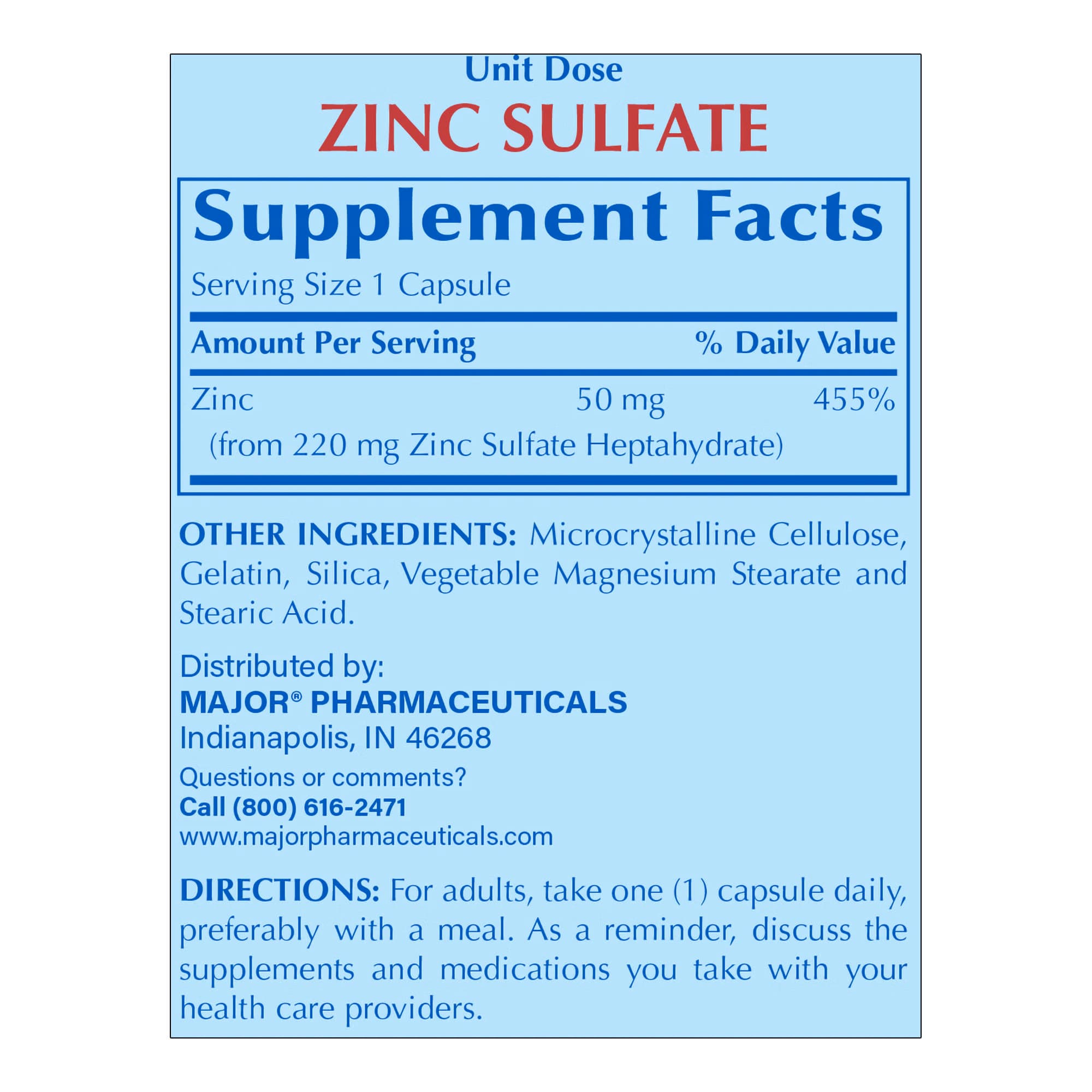 Major Zinc Sulphate Dietary Supplement Capsule, 200 mg - Box of 100 - Image 3