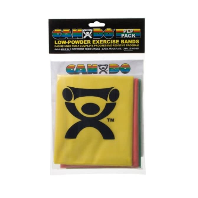 CanDo Low Powder Exercise Band Pep Pack, Easy, Yellow-Red-Green - Package of 3 - Image 1