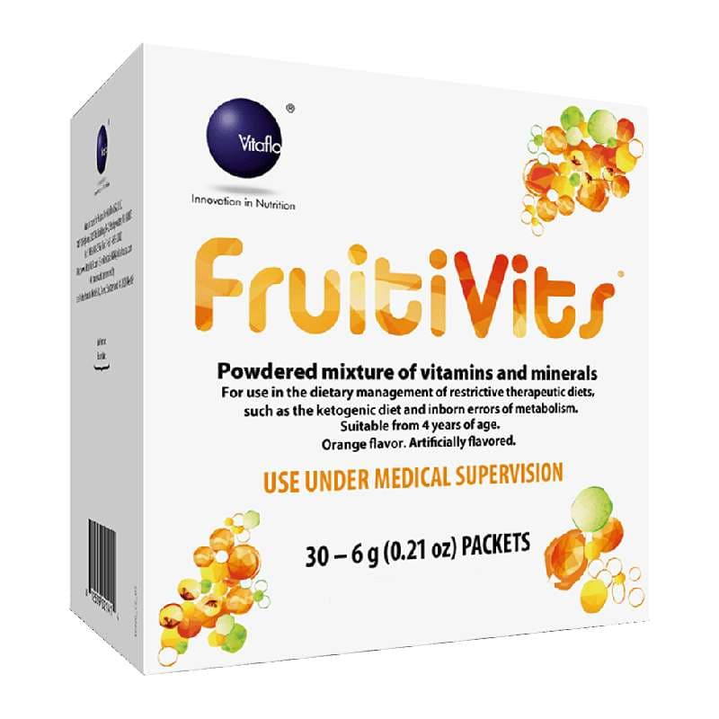 Vitaflo FruitiVits Dietary Formula for Ketogenic Diet, Orange Flavor, 6 Gram - Box of 30 - Image 1