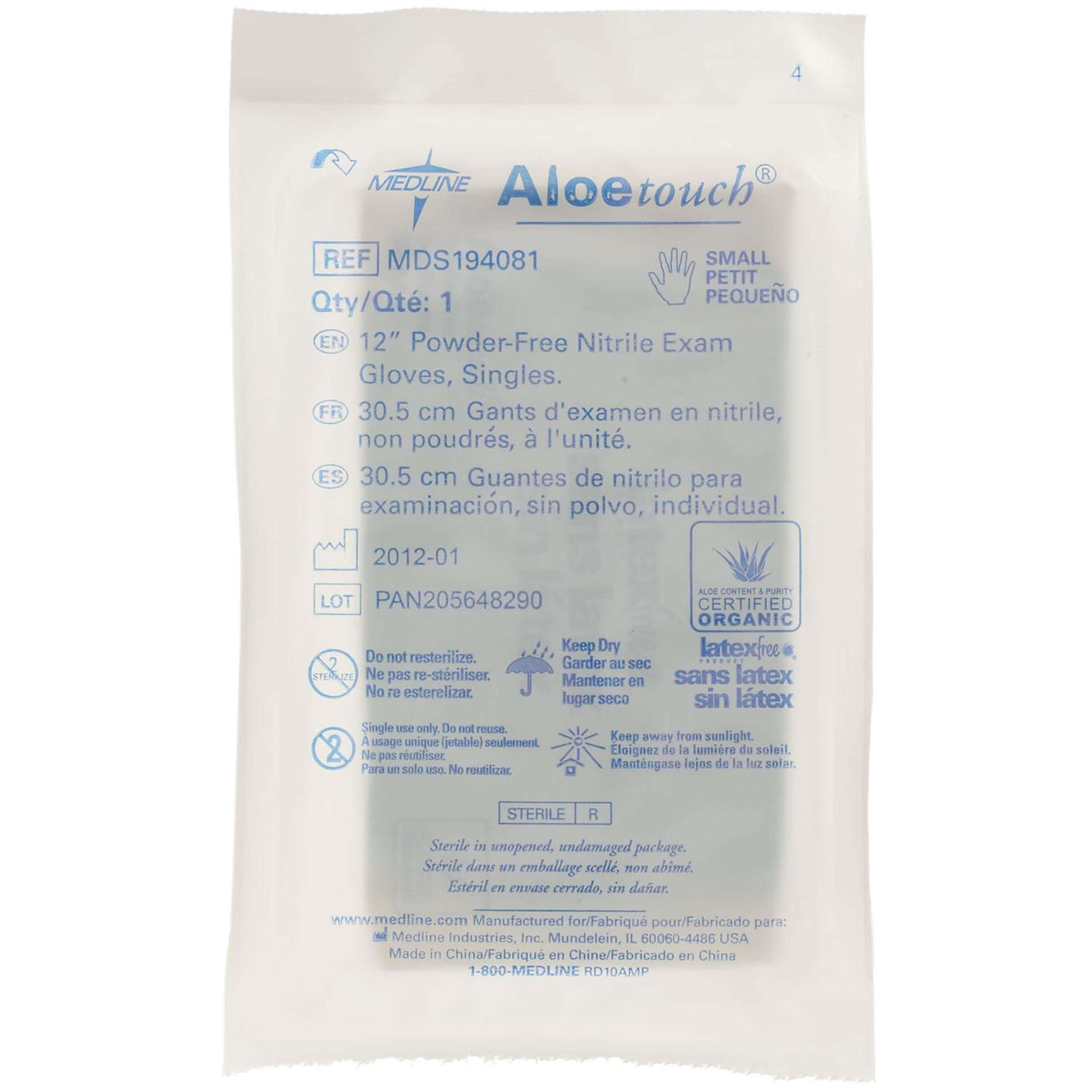 Aloetouch Sterile 12" Powder-Free Nitrile Exam Gloves, Single, Small - Box of 100 - Image 1