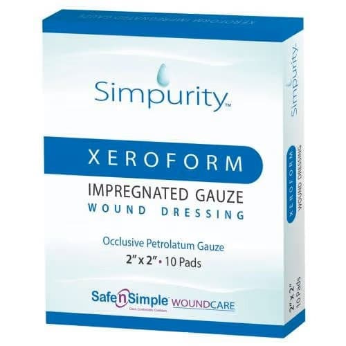 Simpurity XeroForm Petrolatum Impregnated Gauze Wound Dressing, 2 x 2 Inch - Box of 10 - Image 1