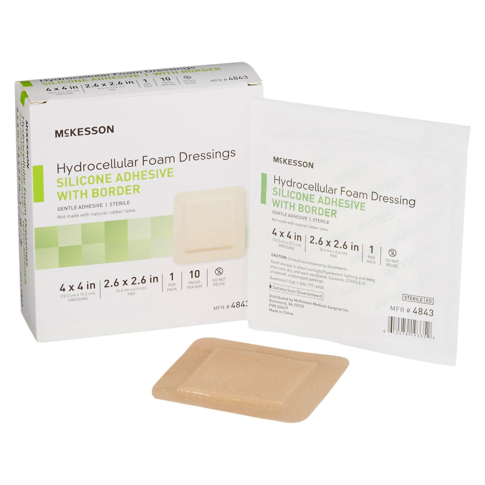 McKesson 5-Layer Hydrocellular Silicone Adhesive Foam Dressings with Border, 4" x 4" - Box of 10 - Image 1