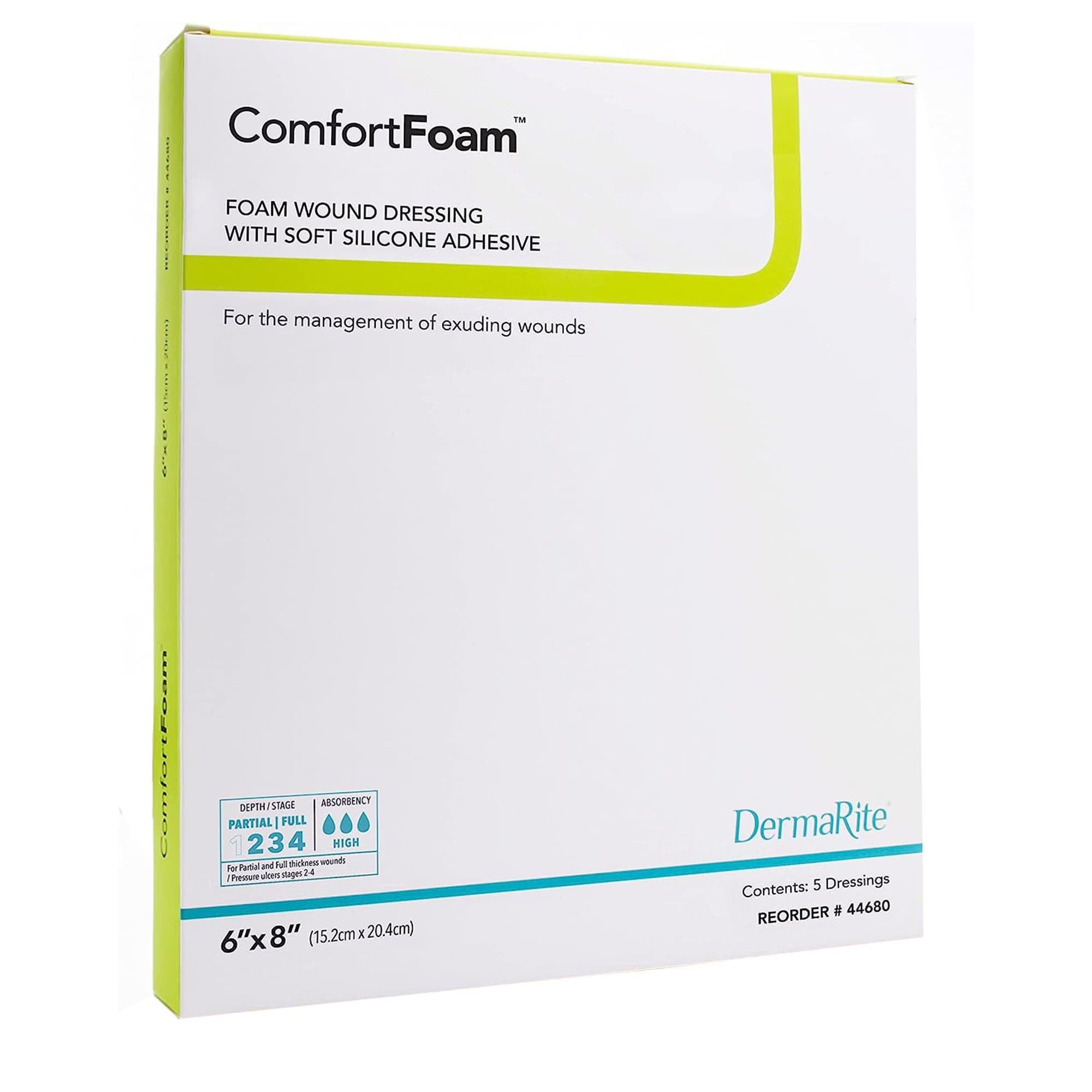 ComfortFoam Self Adherent Soft Silicone Adhesive Foam Wound Dressing, 6 x 8 Inch - Box of 5 - Image 1