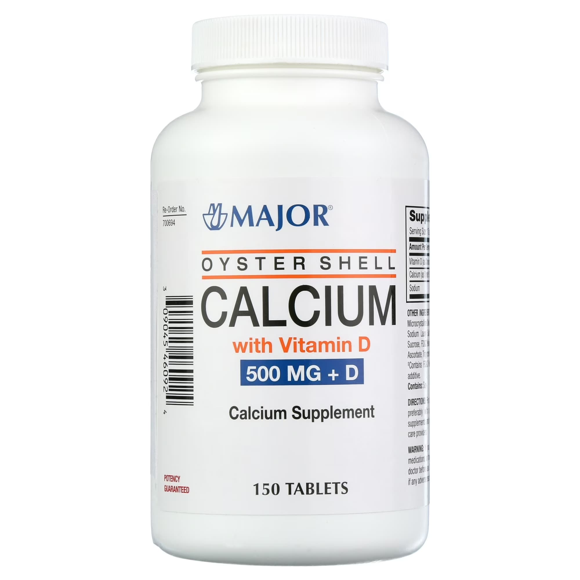 Major Pharmaceuticals Oyster Shell Calcium with Vitamin D Tablets, 500 mg