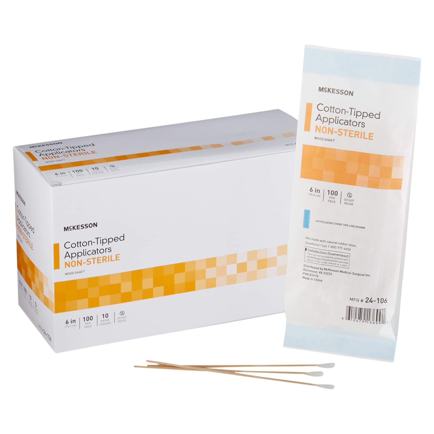McKesson Cotton Tip Wood Shaft Non-Sterile Swabstick, 6 Inch - Case of 100 - Image 1