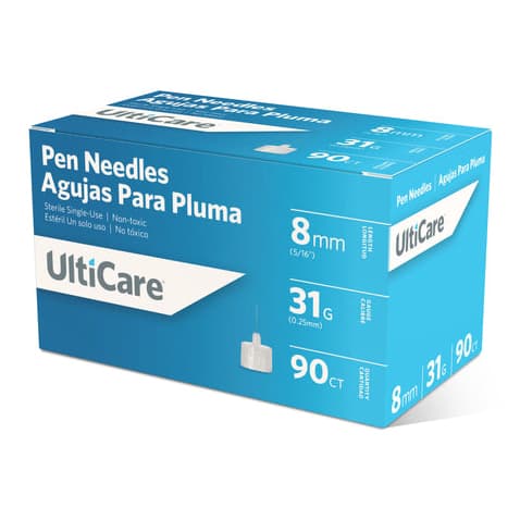 Ultimed UltiCare Pen Needle, 31 Gauge x 8 mm - Box of 90 - Image 1