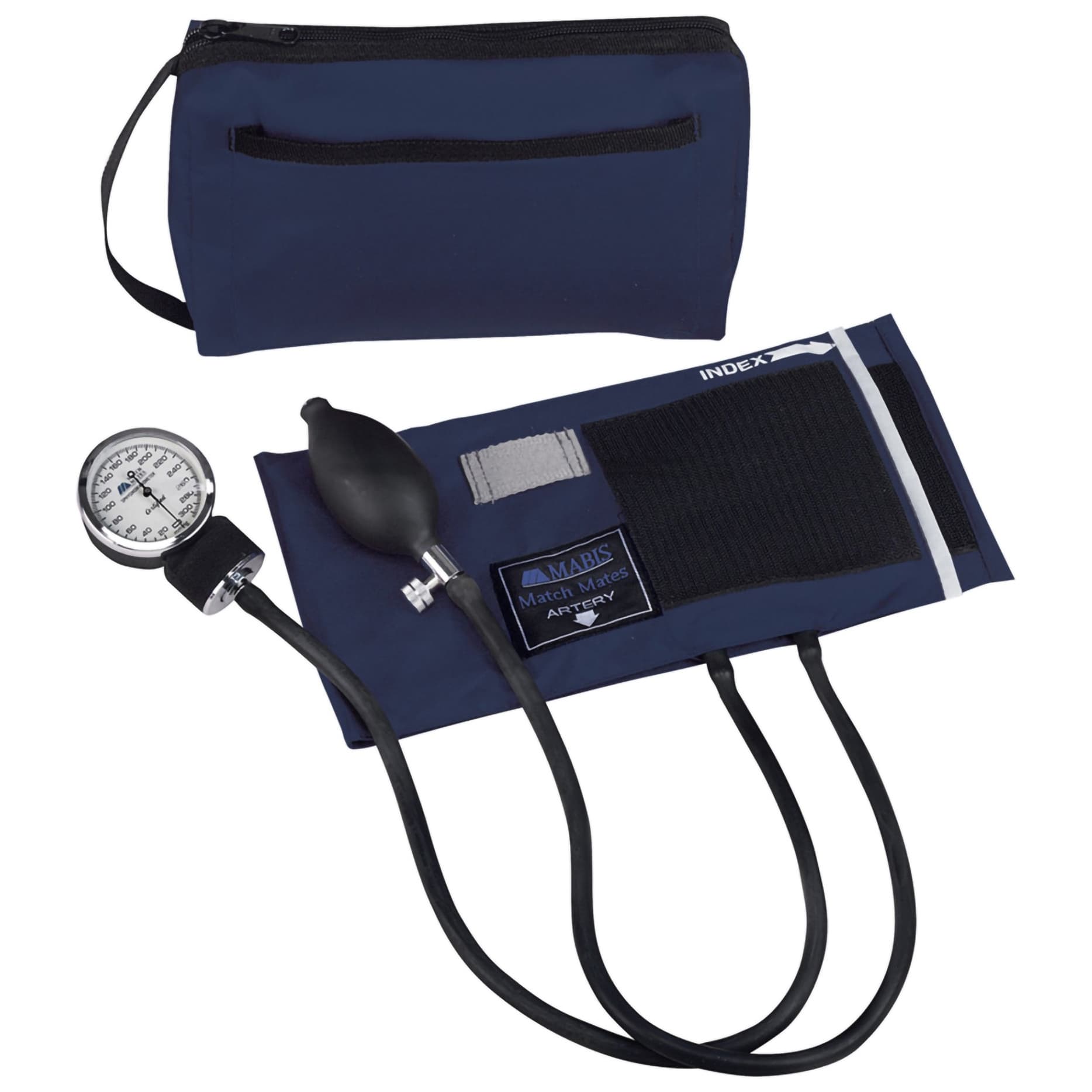 Mabis Manual Navy Blue Aneroid Sphygmomanometer with Nylon Cuff, Adult Palm Aneroid - Image 1