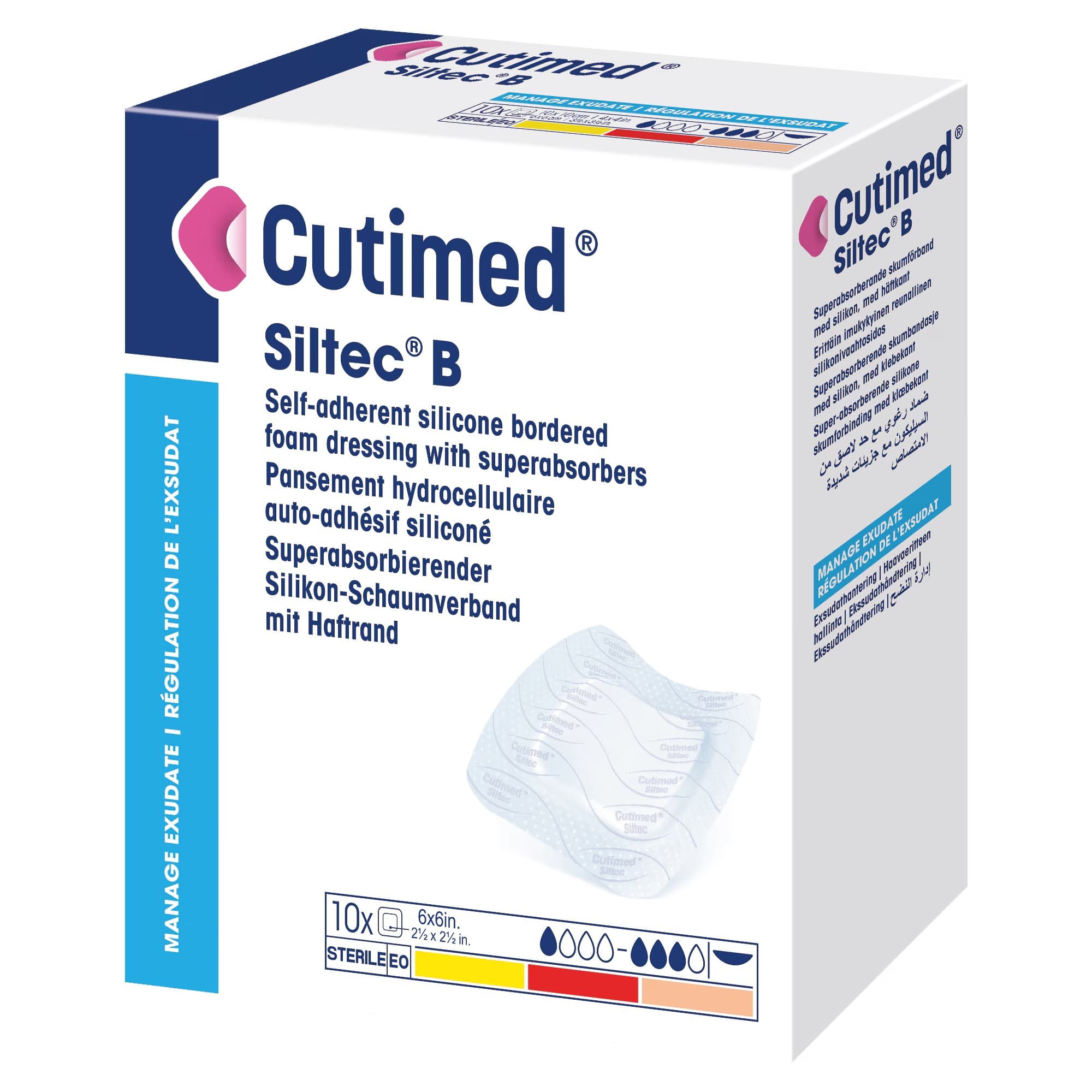 Cutimed Siltec B Silicone Bordered Foam Dressing, 6 x 6 Inch - Box of 10 - Image 1