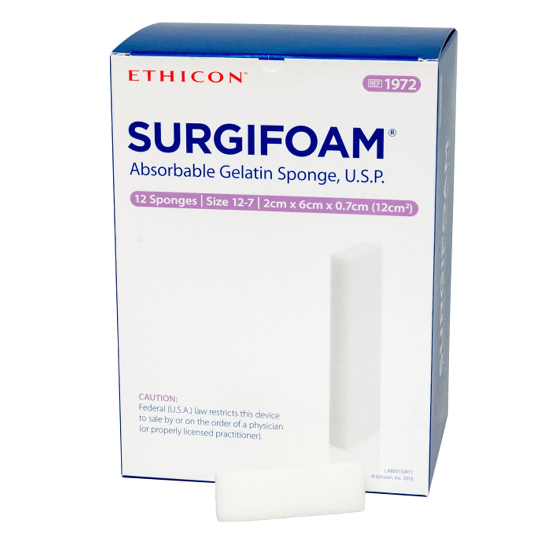 Surgifoam Absorbable Gelatin Sponge, 2 cm x 6 cm x 7 mm - Box of 12 - Image 1