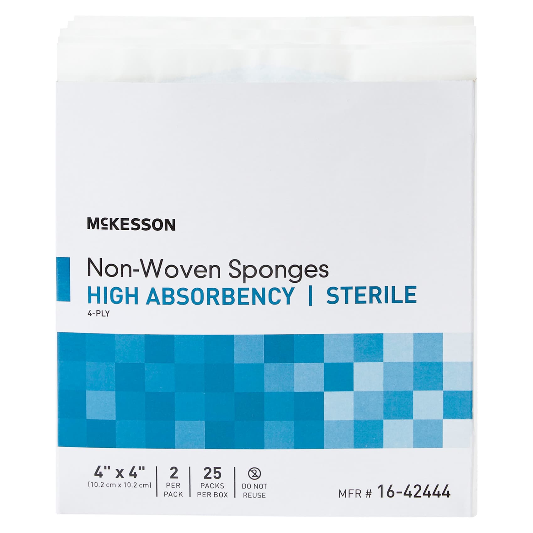 McKesson Nonwoven Sponge White Square Sterile, 4 x 4 Inch, 4-Ply - Case of 600 - Image 1