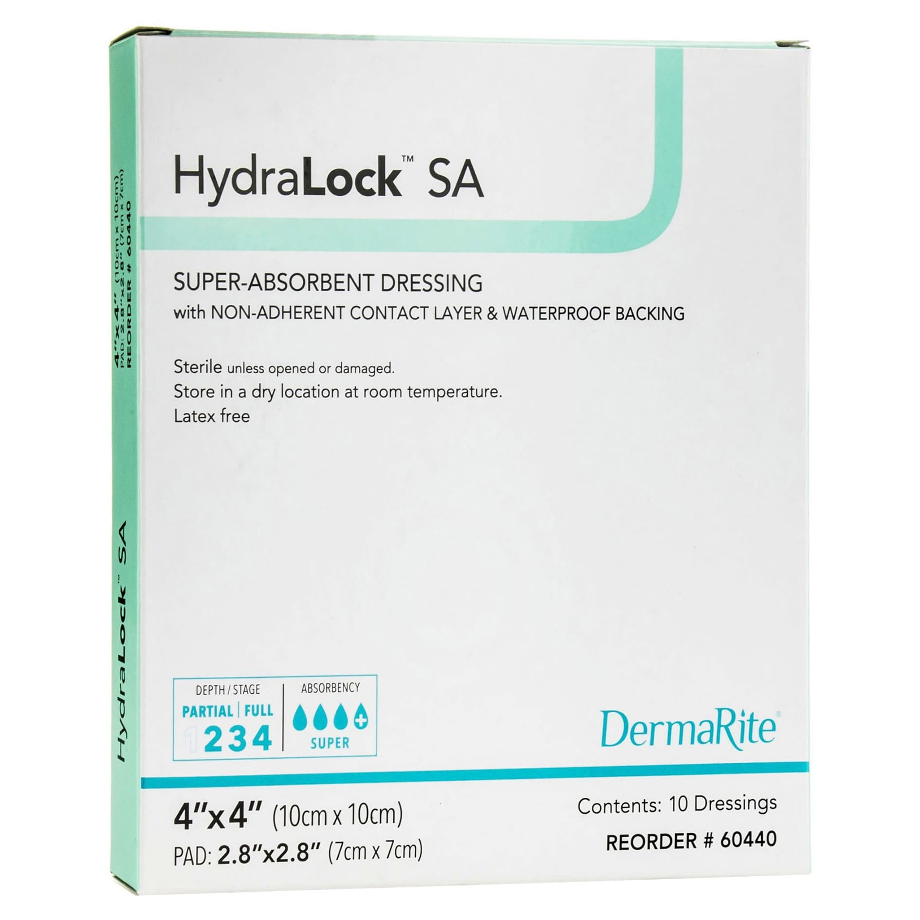 DermaRite HydraLock SA Super Absorbent Wound Dressing, 4 x 4 Inch - Box of 10 - Image 1