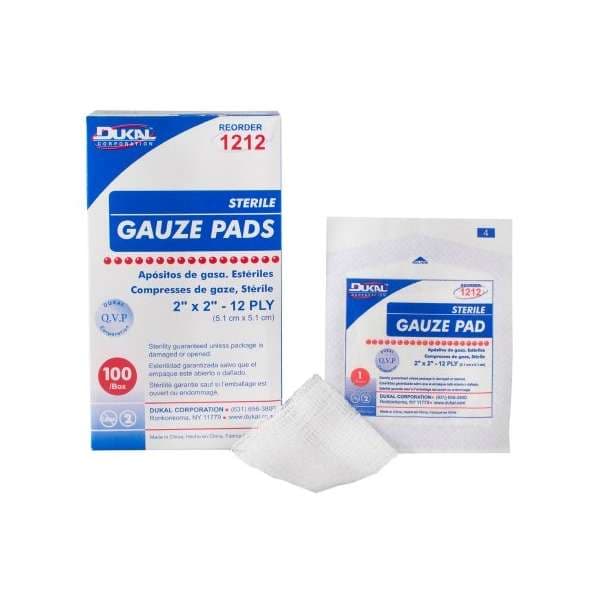 Dukal Gauze Sponge White 12-Ply Square Sterile, 2 x 2 Inch - Box of 100 - Image 1