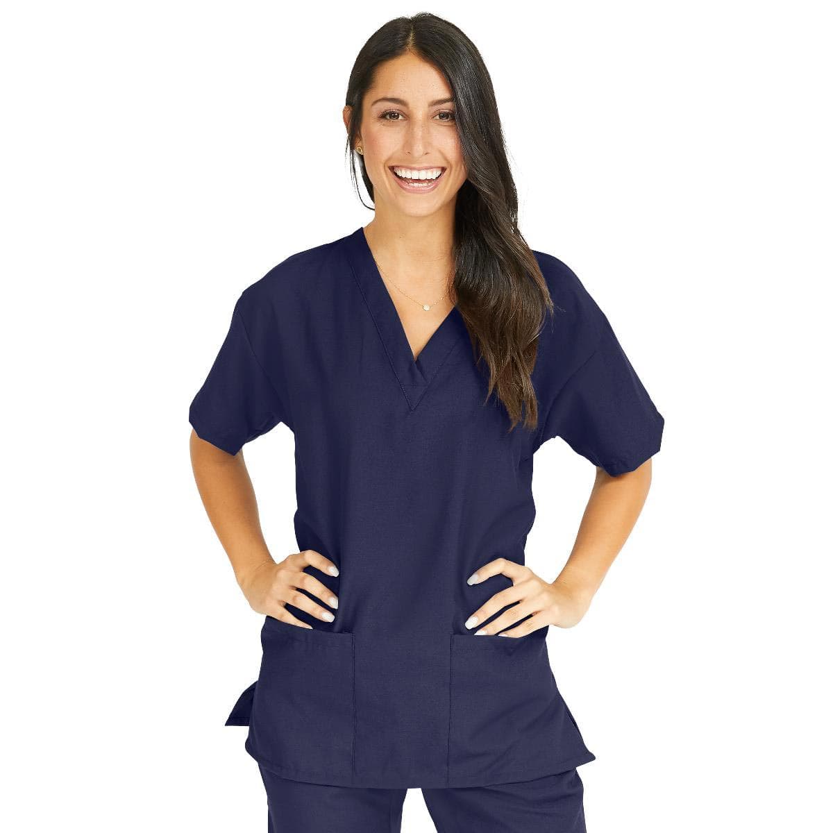 Performax Women's V-neck Tunic Scrub Top, Navy Blue, Medium - Image 1