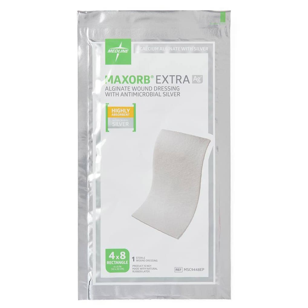 Maxorb Extra Ag+ CMC/Alginate Wound Dressing, 4 x 8 Inch - Each - Image 1