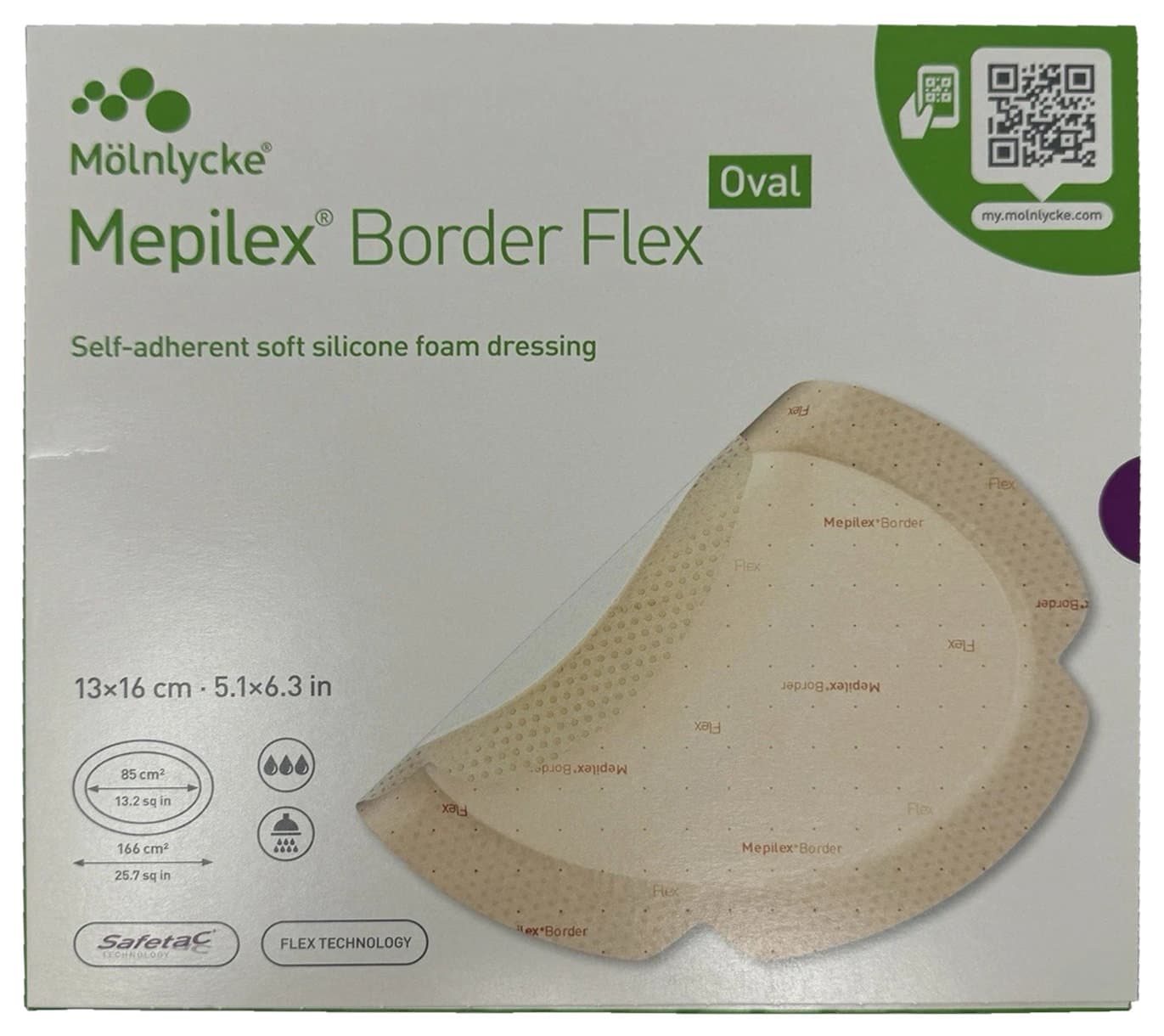 Mepilex Border Flex oval Foam Dressing, 5.1 x 6.3 Inch - Box of 5 - Image 1
