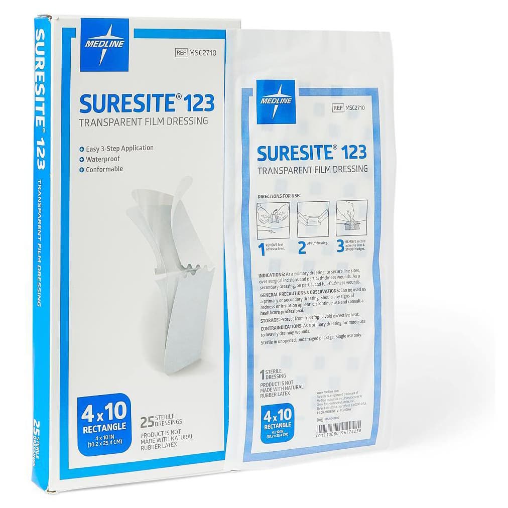 Suresite 123 Transparent Film Dressing, Sterile, 4 x 10 Inch - Case of 100 - Image 1