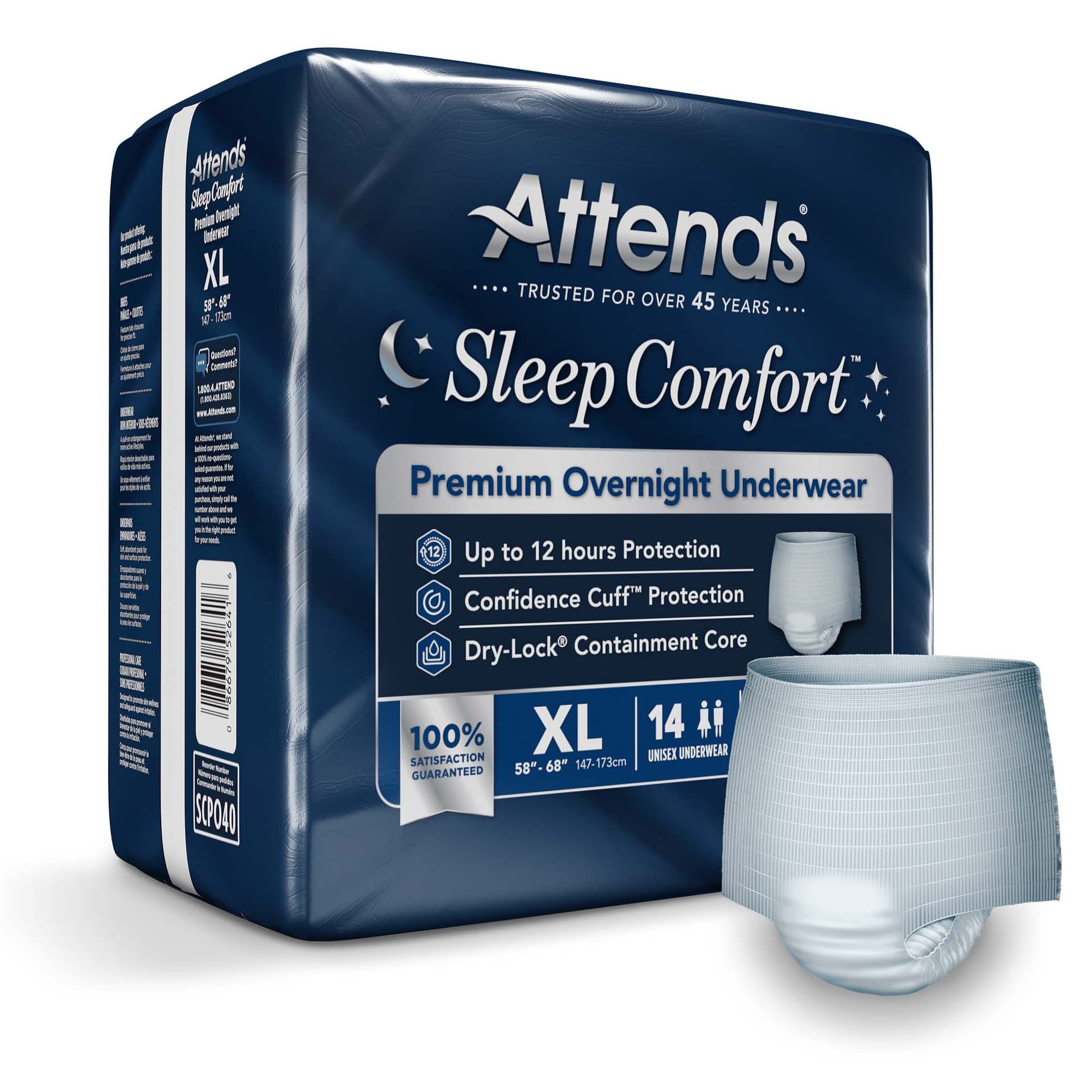 Attends Sleep Comfort Premium Overnight Underwear, Extra Large - Bag of 14 - Image 1