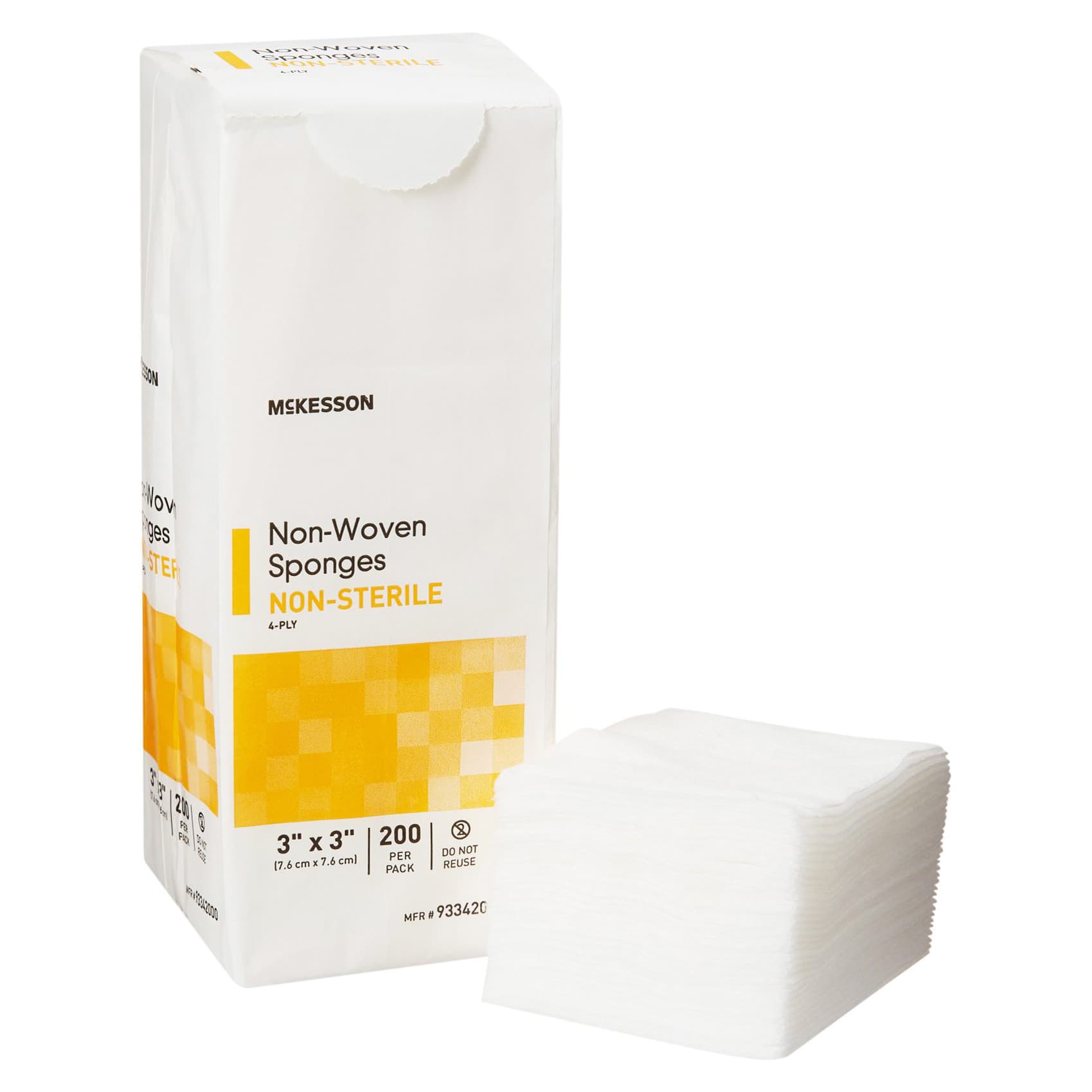 McKesson Nonwoven Sponge White 4-Ply Square NonSterile, 3 x 3 Inch - Case of 4000 - Image 1