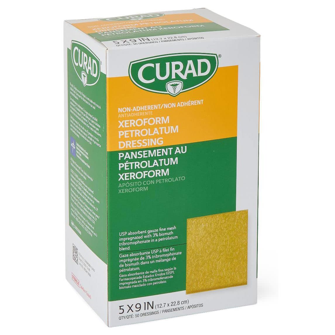 Curad Non Adherent Xeroform Petrolatum Gauze Dressing, 5 x 9 Inch - Case of 200 - Image 1