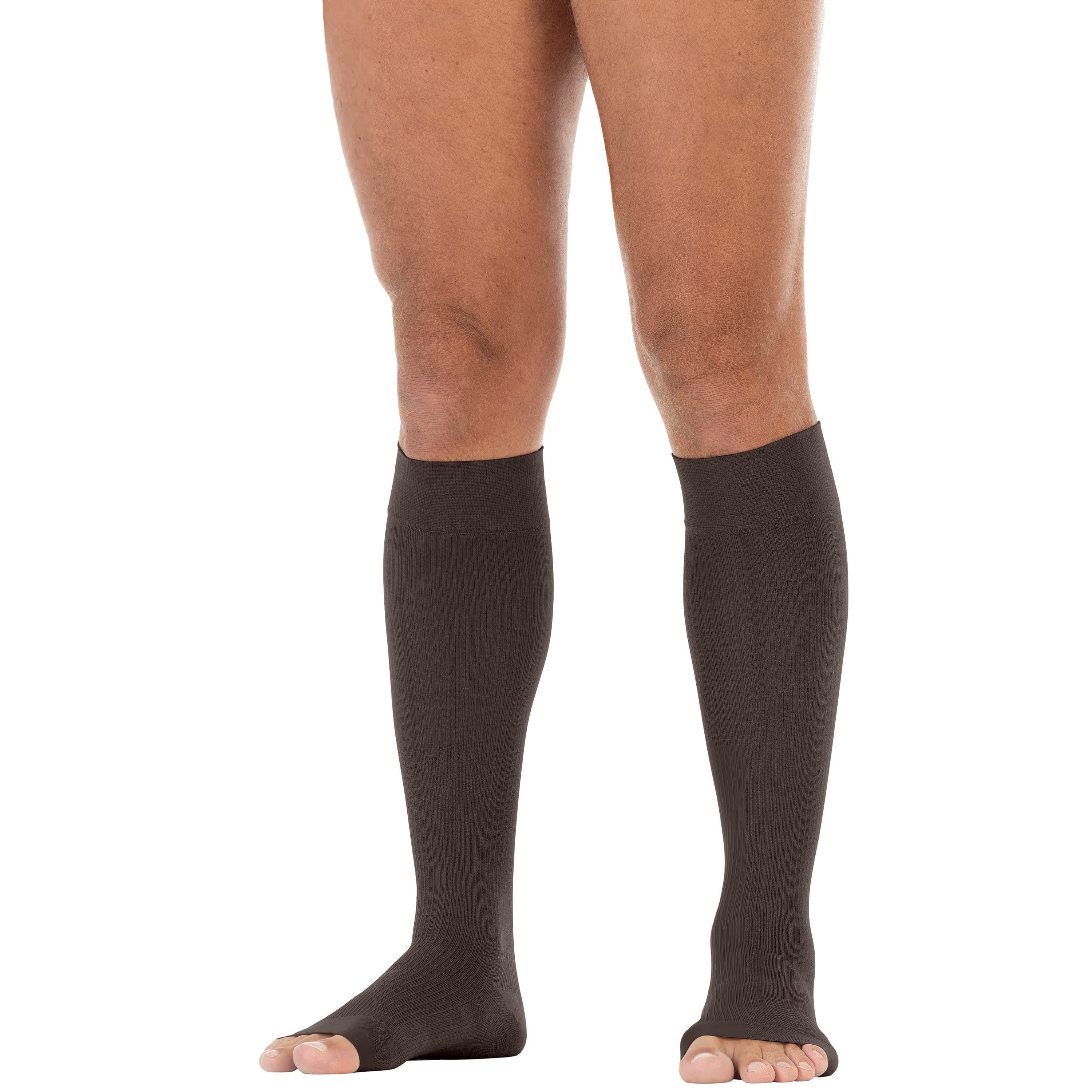 Jobst FORMEN Knee High Softfit Open Toe Compression Socks, 15-20mmHg, Brown, Small-Long - Pair - Image 1