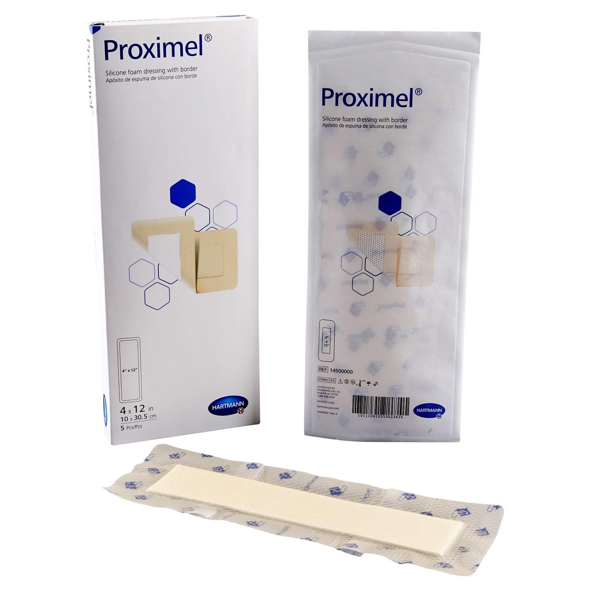 Proximel Silicone Foam Dressing with Border, 4 x 12 Inch - Box of 5 - Image 1