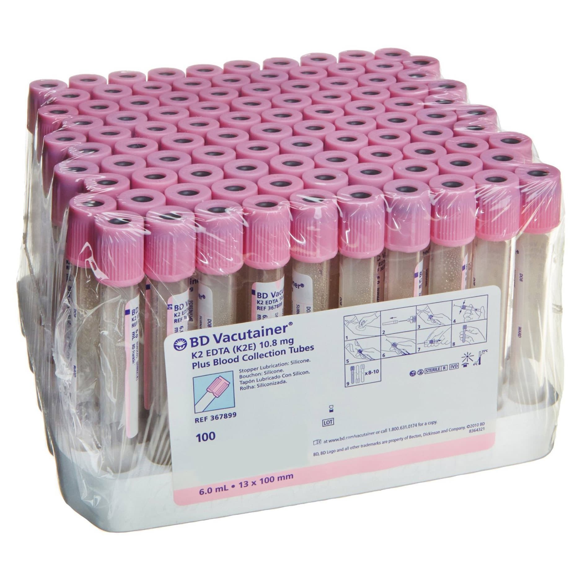 BD Vacutainer K2 EDTA Blood Collection Tube, Pink, 6 mL - Case of 1000 - Image 1