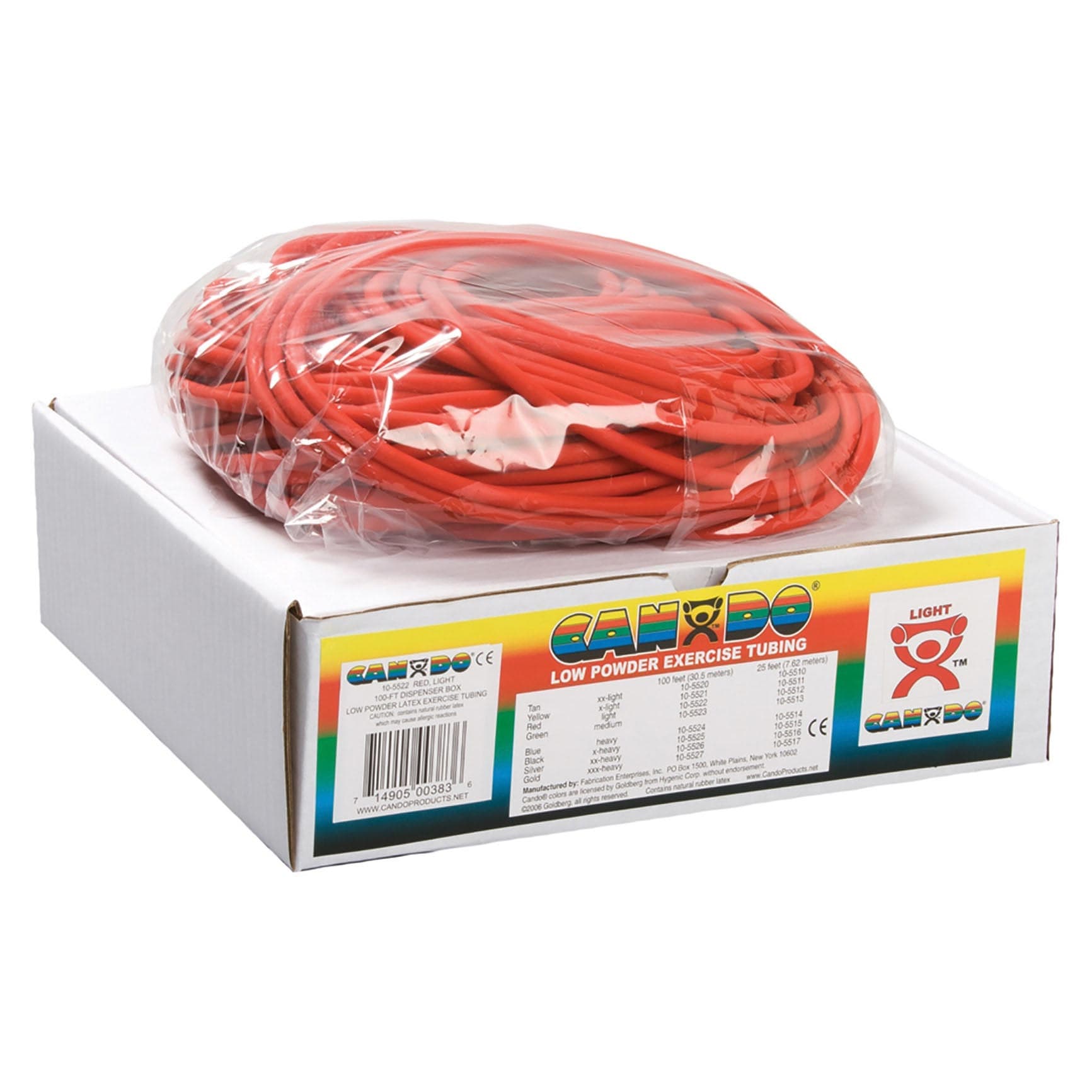 CanDo Latex Exercise Tubing, 100 Feet Dispenser Roll, Red, Light - Image 1