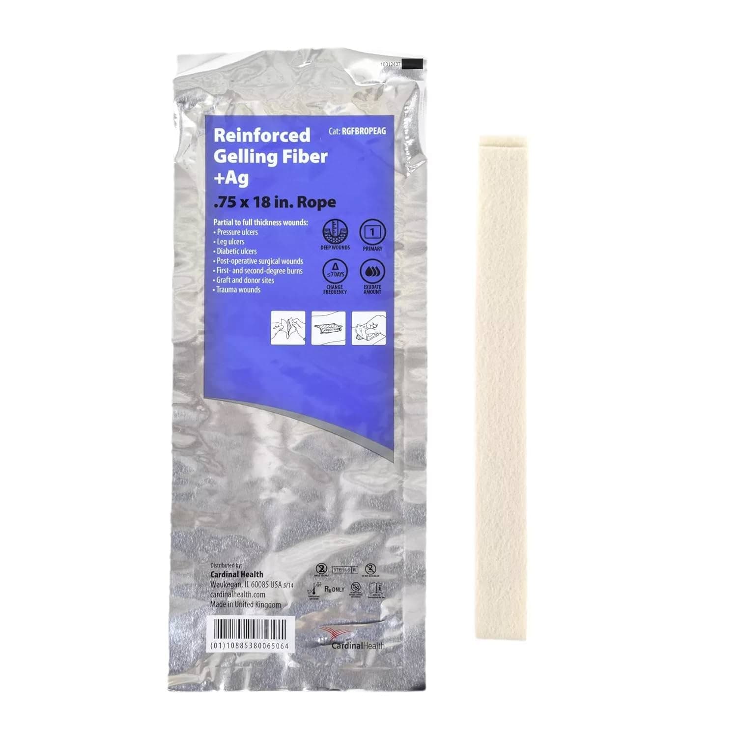 Cardinal Health Reinforced Silver (Ag) Gelling Fiber Wound Dressing, 18 Inch - Image 1