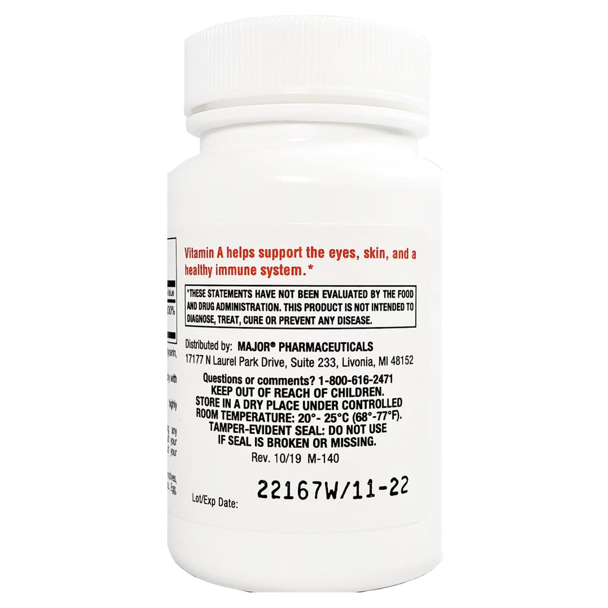 Major Vitamin A Supplement Capsules, 3,000 mcg - Bottle of 100 - Image 2