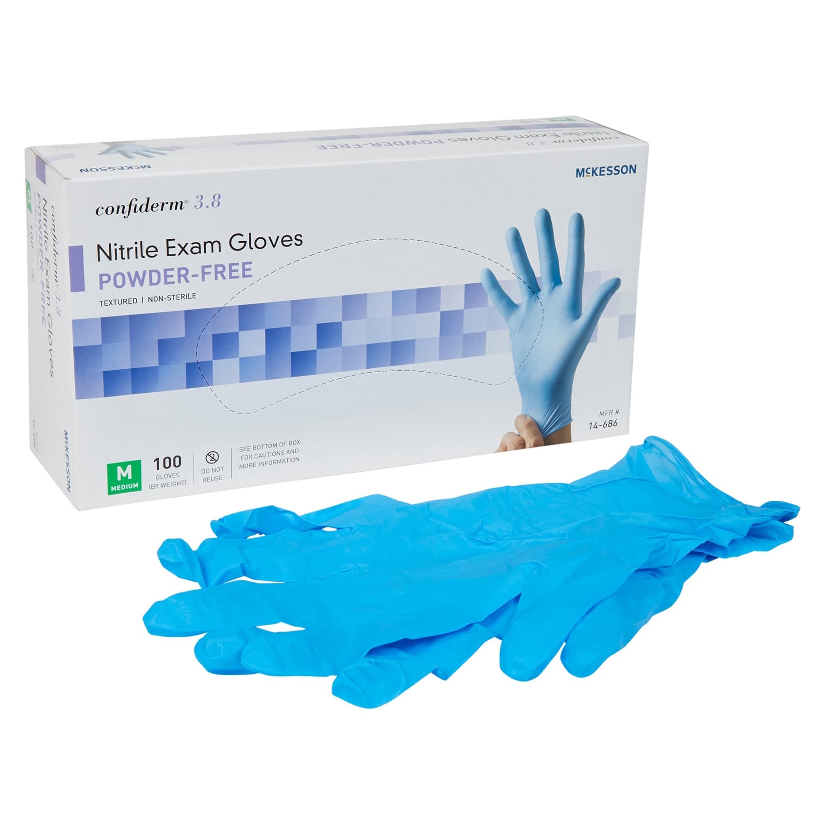 McKesson Confiderm 3.8 Nitrile Powder Free Exam Gloves, Blue, Medium - Box of 100 - Image 1