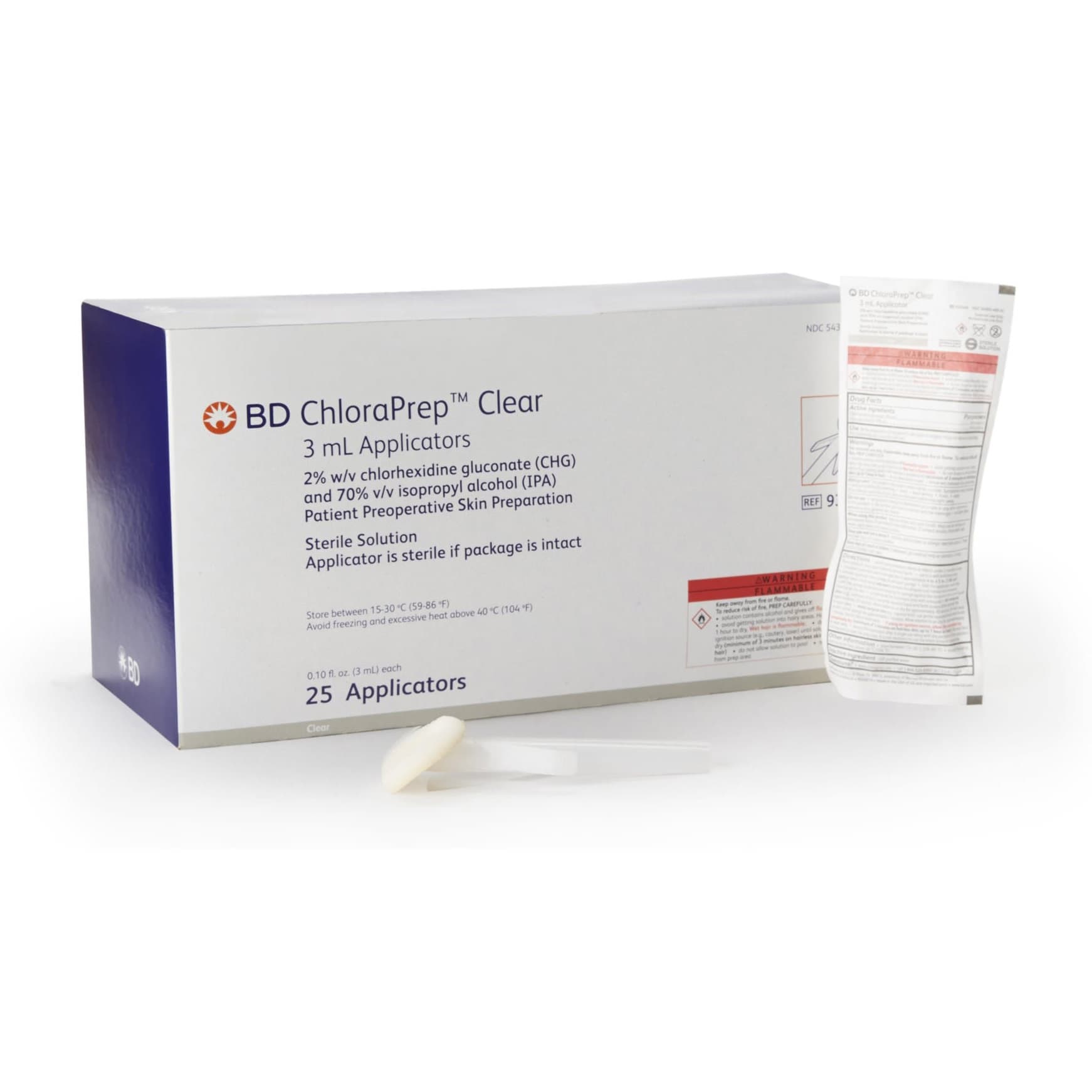 ChloraPrep Clear Skin Prep Solution Foam Applicator, 3 mL - Carton of 25 - Image 1