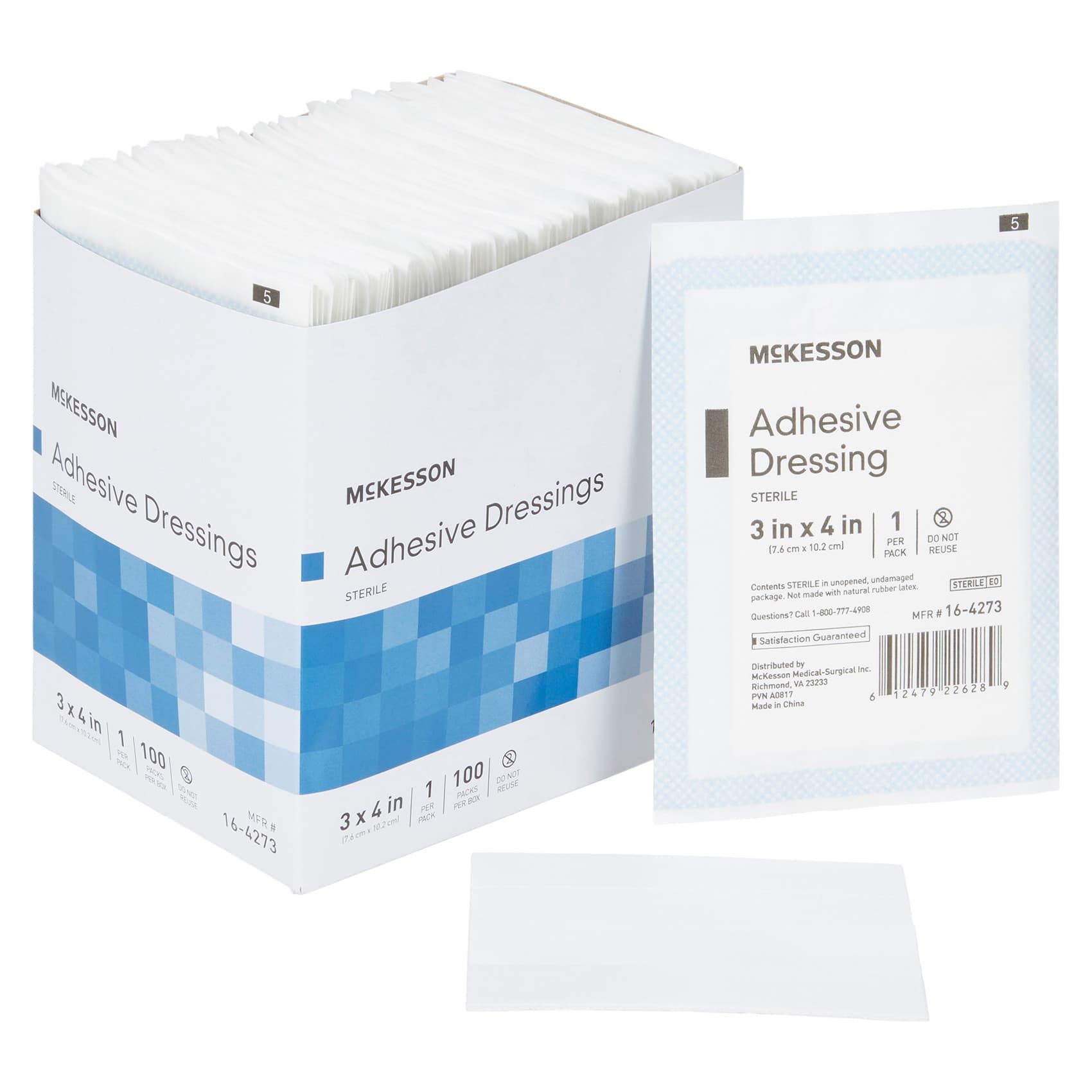 Mckesson Adhesive Dressing, White, 3 x 4 Inch, Cotton - Case of 1200 - Image 1