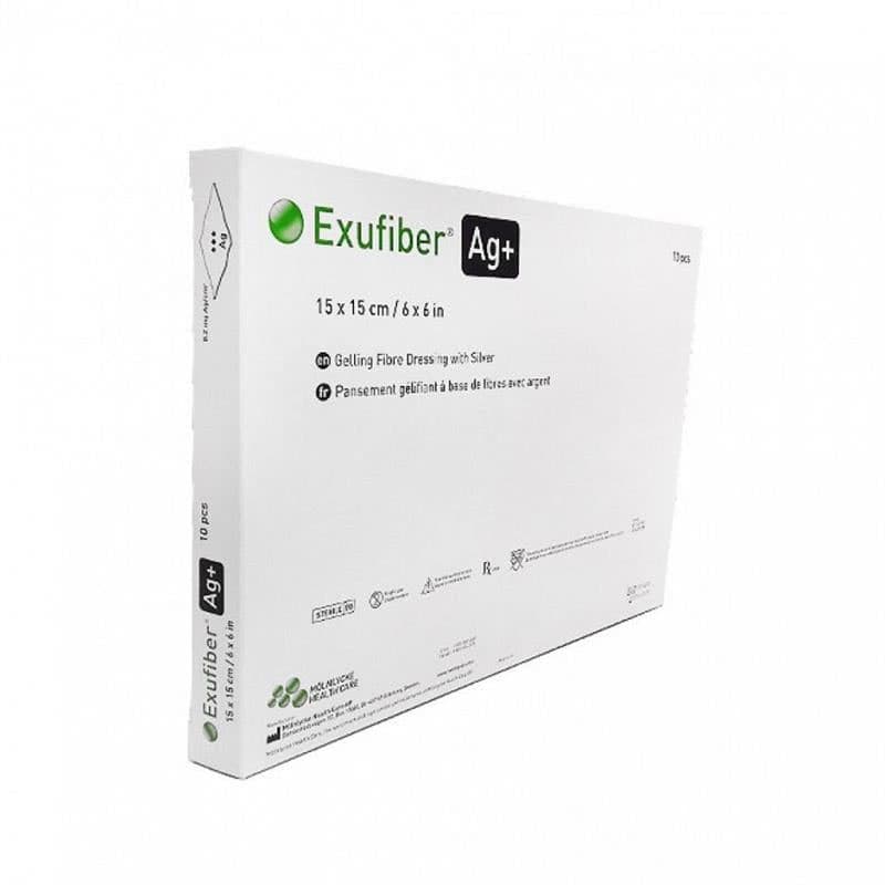 Exufiber Ag+ Antimicrobial Gelling Fiber Dressing, 6 x 6 Inch - Box of 10 - Image 1
