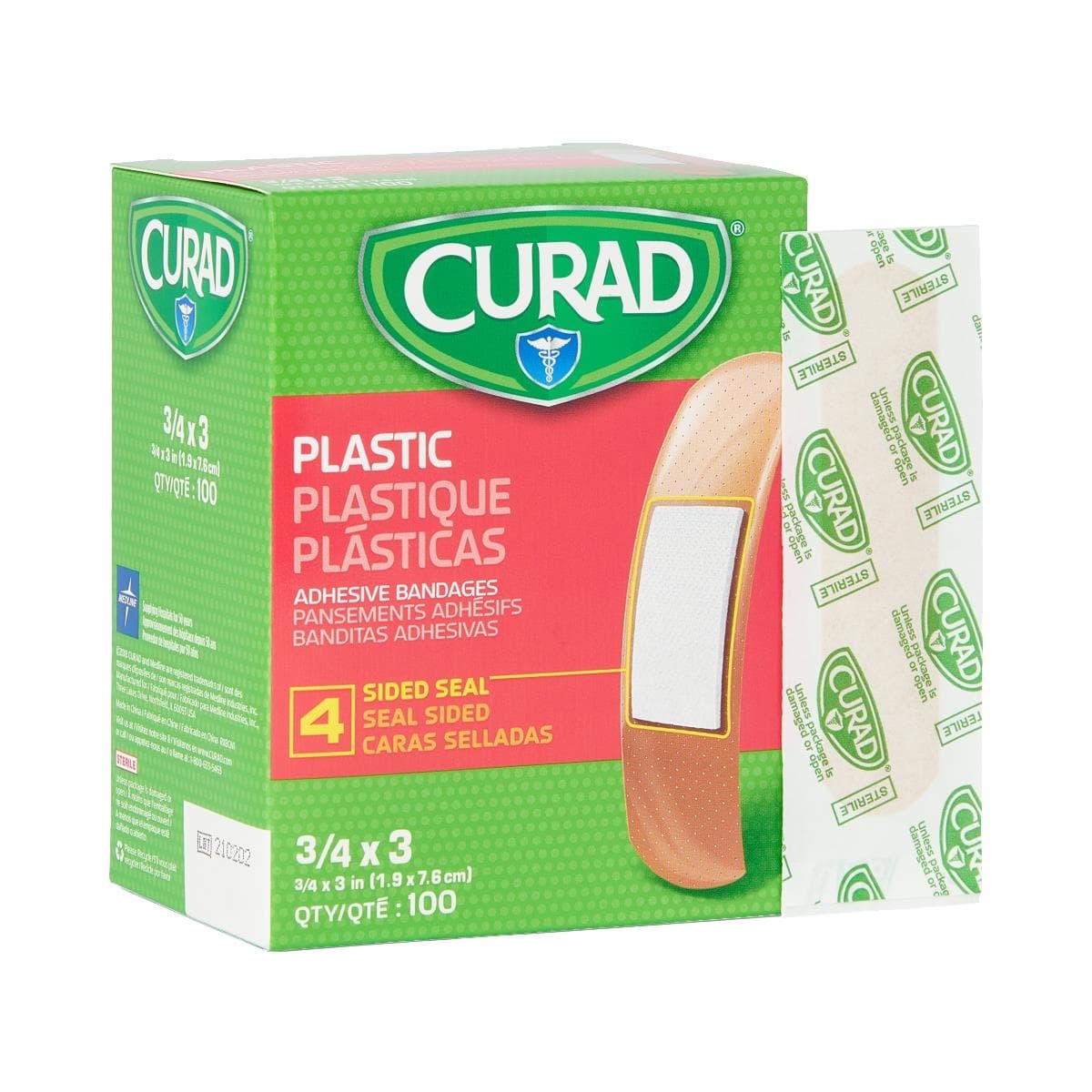 Curad Plastic Adhesive Patch, 3/4 x 3 Inch - Box of 100 - Image 1