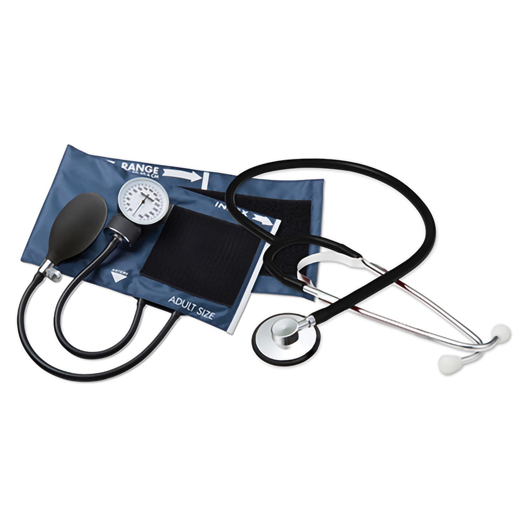 McKesson Reusable Aneroid Stethoscope Set Nylon Cuff, Black-Blue, Single Head General Exam - Each - Image 1