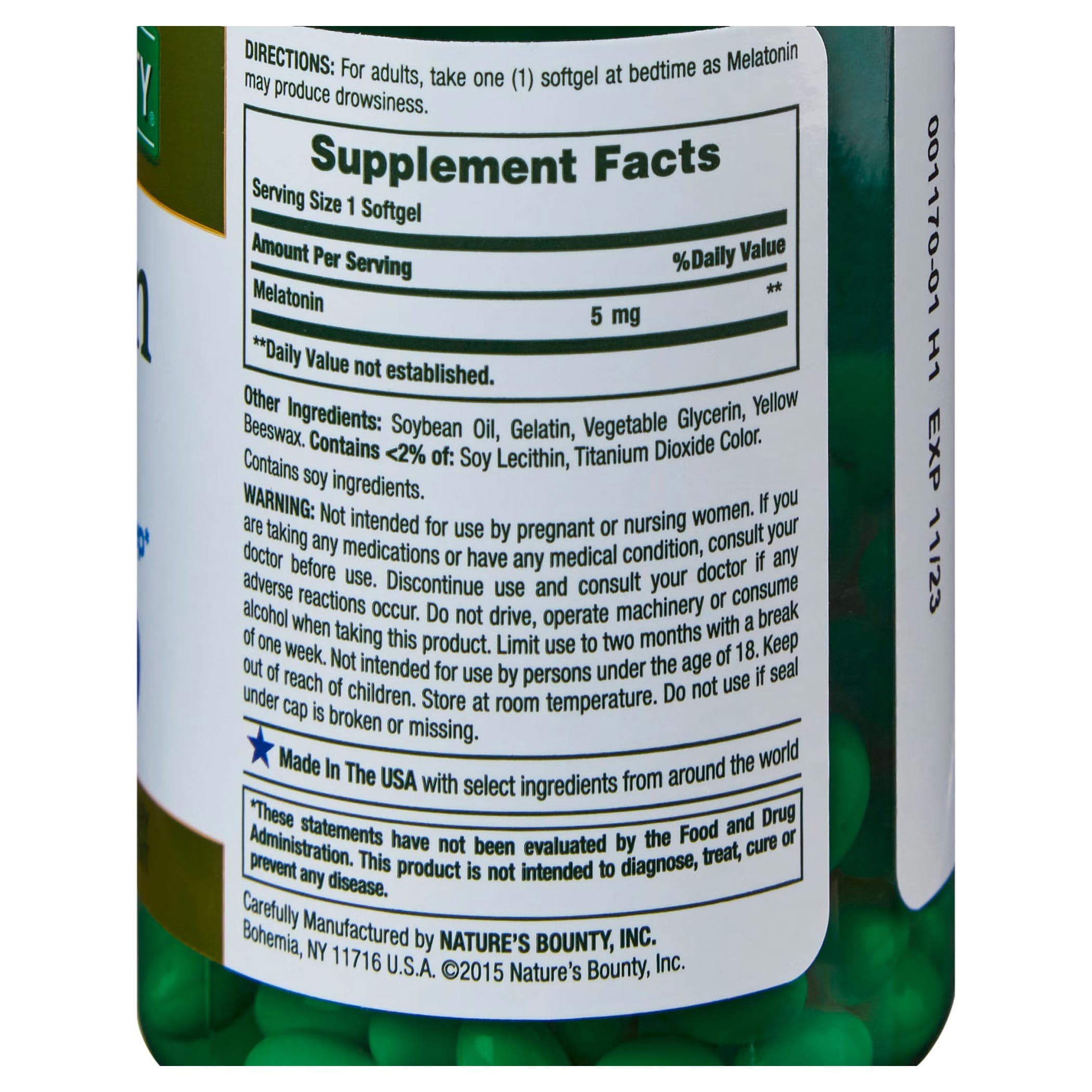 Nature's Bounty Natural Sleep Aid Melatonin Softgels, 5 mg - Bottle of 90 - Image 2
