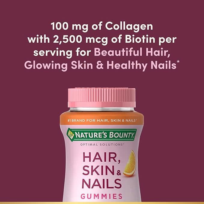 Nature's Bounty Optimal Solutions Hair, Skin & Nails Gummies, Citrus Flavoured, 2500 mcg - Bottle of 80 - Image 2