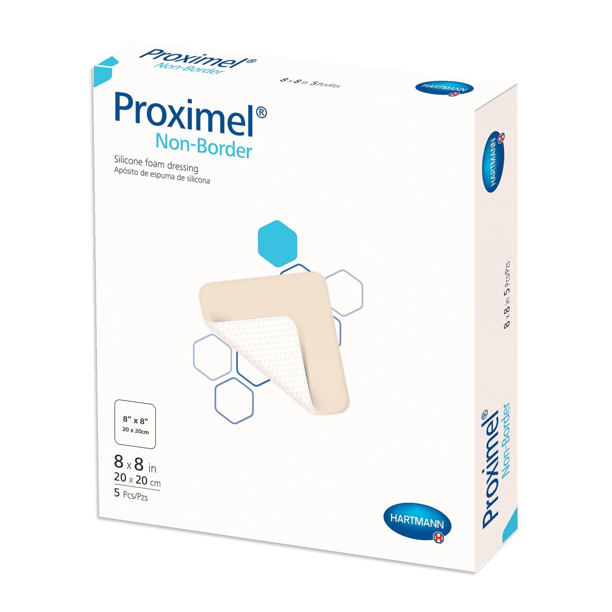 Proximel Non-Border Three-Layer Silicone Foam Dressing 8 x 8 Inch Sterile - Box of 5 - Image 1