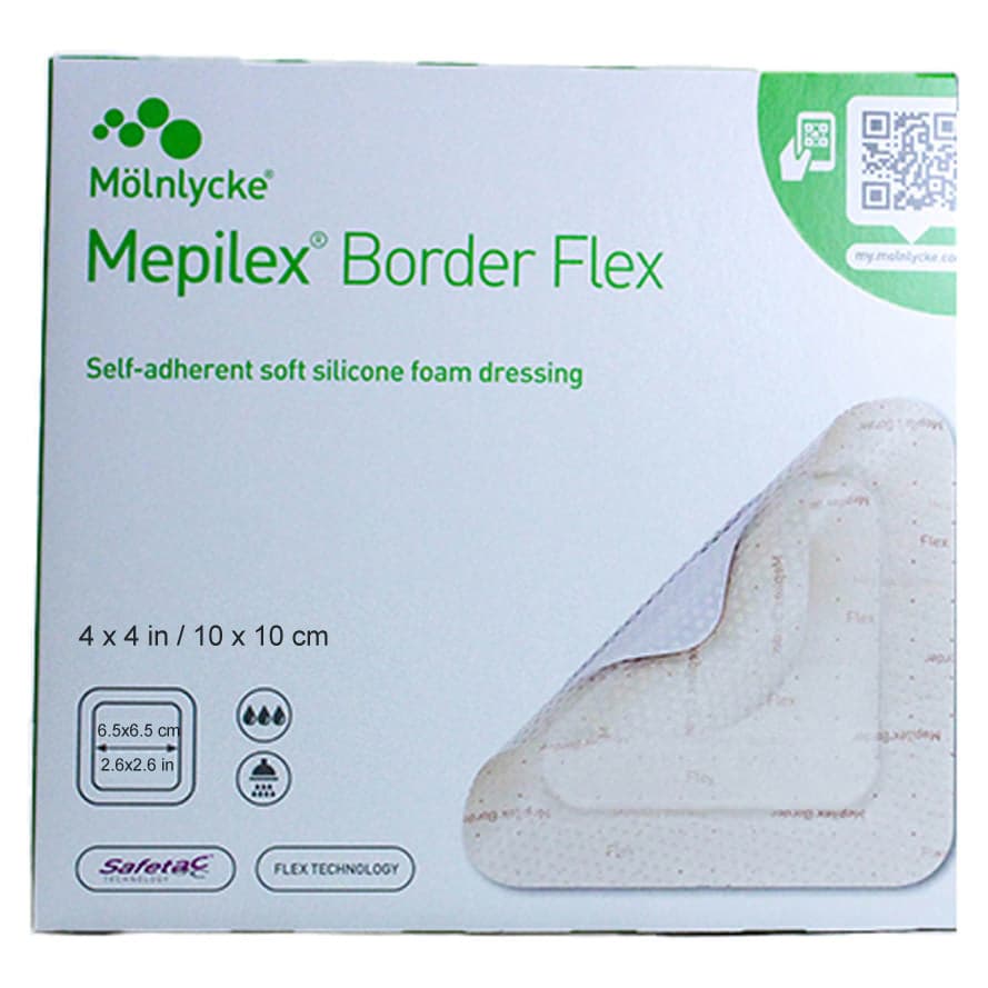 Mepilex Border Flex Self-Adherent Foam Dressing, 4 x 4 Inch - Box of 5 - Image 1