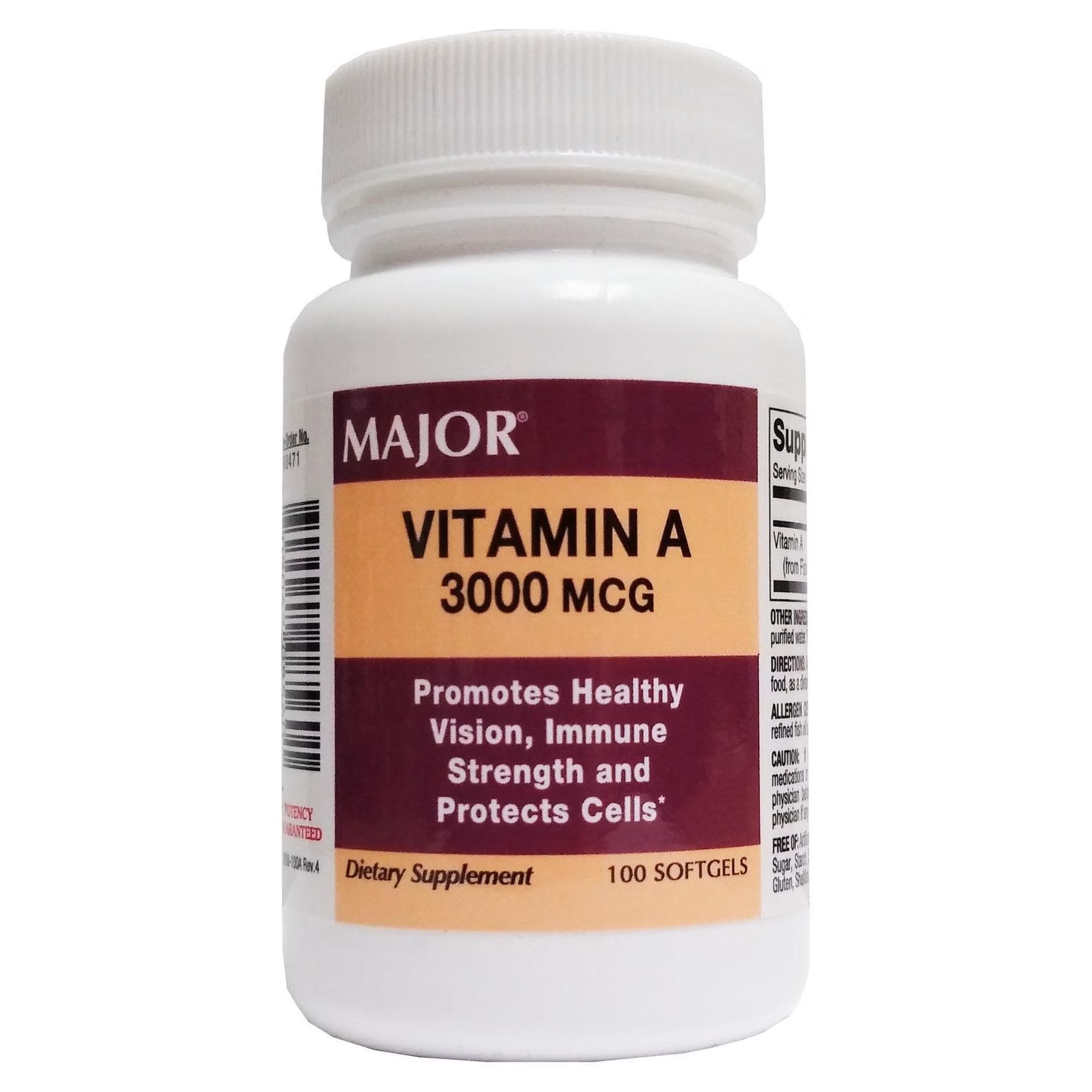 Major Vitamin A Supplement Capsules, 3,000 mcg - Bottle of 100 - Image 1