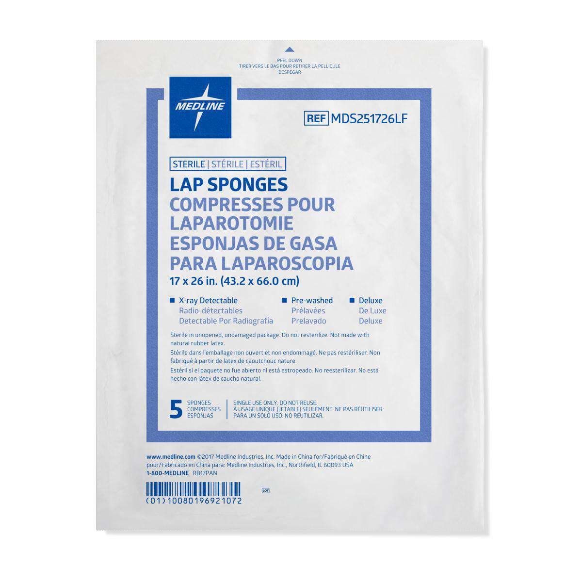 Medline X-Ray Detectable Sterile Lap Sponge, 17" x 26" - Package of 5 - Image 1
