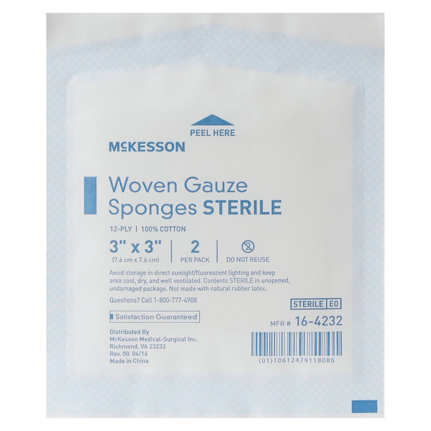McKesson Sterile Gauze Sponges, 12-Ply, 3 x 3 Inch - Case of 1200 - Image 1