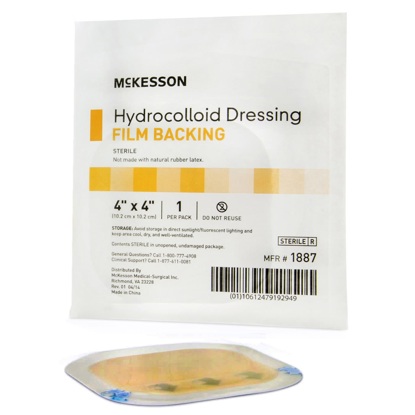McKesson Hydrocolloid Dressing With Film Backing, 4 x 4 Inch - Image 1
