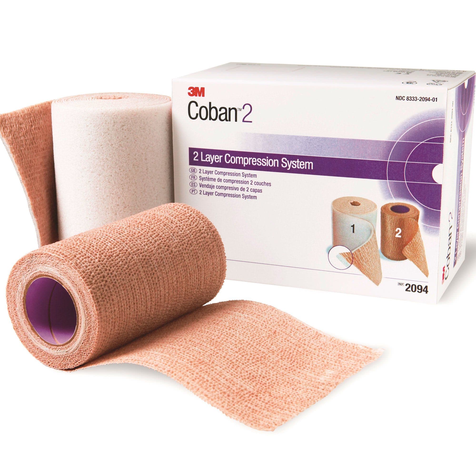 3M Coban 2 Layer Compression Bandage, 4" x 2-9/10 Yard, 4" x 5-1/10 Yard - Box of 1 - Image 1