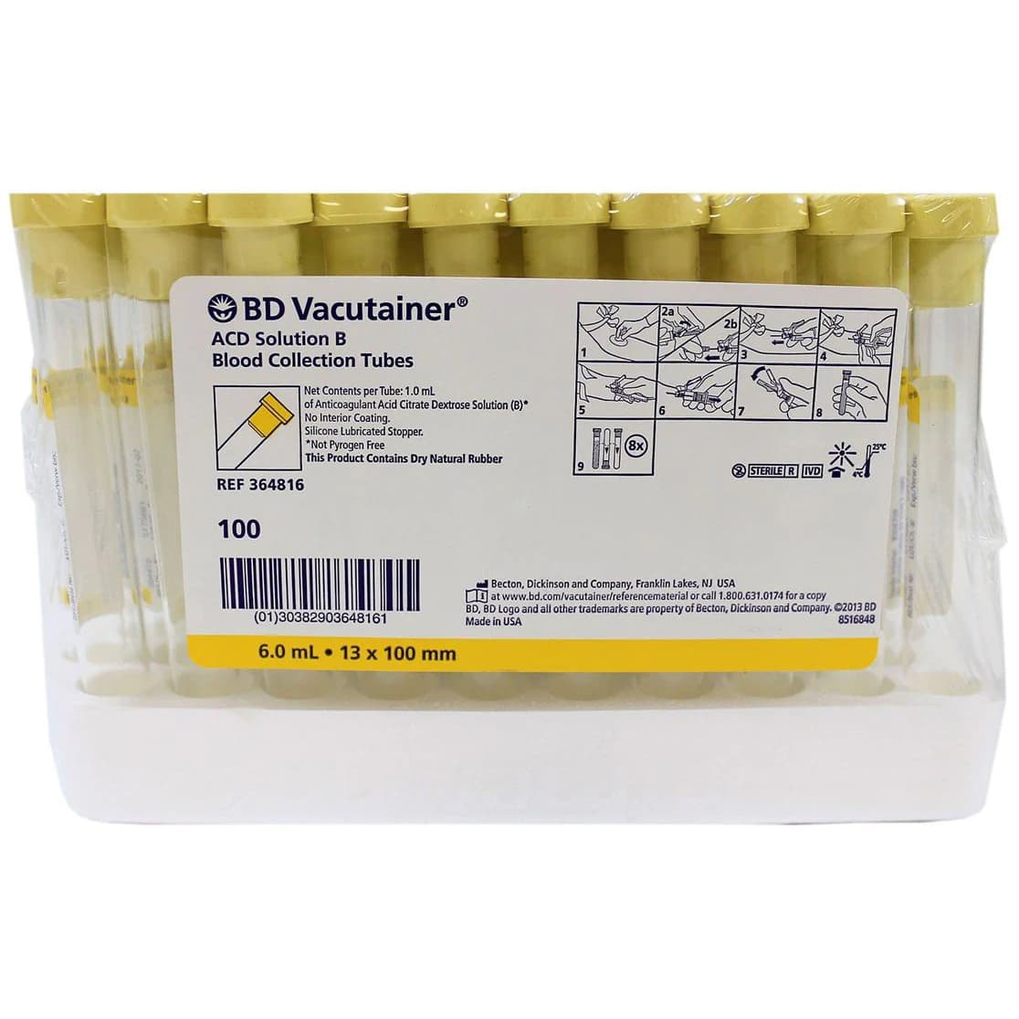BD Vacutainer Venous Blood Collection Tube ACD Solution B, 13 x 100 mm - Case of 1000 - Image 1
