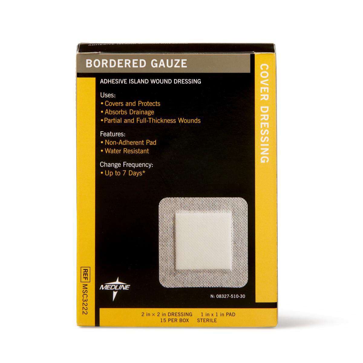 Bordered Gauze Adhesive Island Wound Dressing, 2 x 2 Inch, 1 x 1 Inch Pad - Box of 15 - Image 1