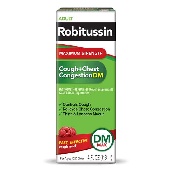Robitussin Maximum Strength Cough and Chest Congestion DM, 4 oz - Case of 12 - Image 1