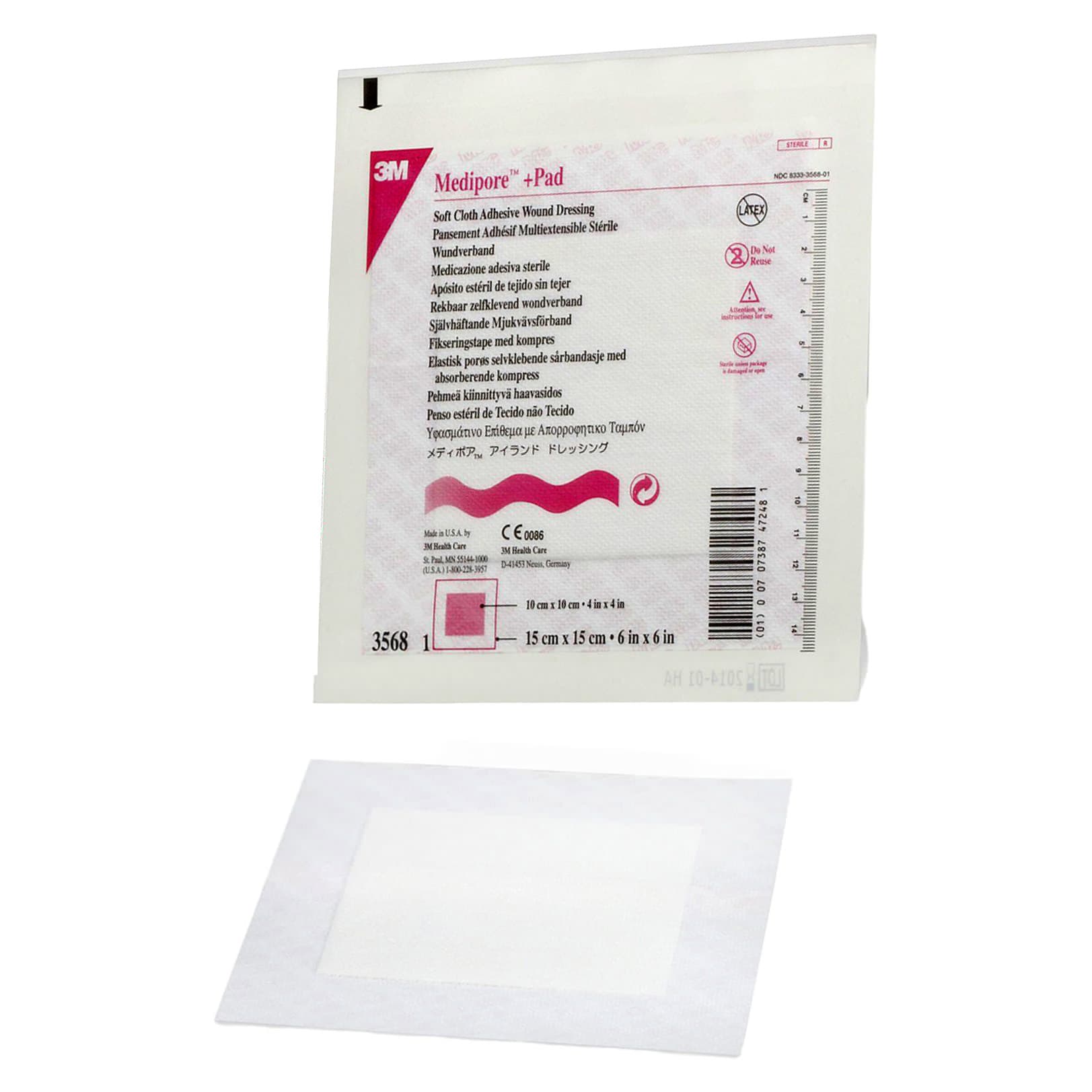 3M Medipore Plus Pad Soft Cloth Adhesive Wound Dressing, 6 x 6 Inch - Image 1