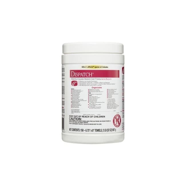 Dispatch with Bleach Surface Disinfectant Cleaner Canister Wipe, 6-3/4 x 8 Inch - Package of 150 - Image 1